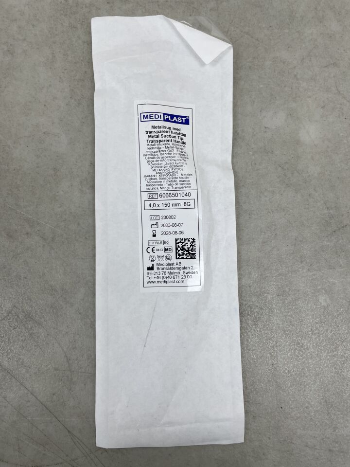 6066501040 - MEDIPLAST - MEDIPLAST FERG 型金屬吸嘴，帶透明手柄和吸力控制，4.0 x 150 毫米，（每個）-（有效期至：2028-08-06）