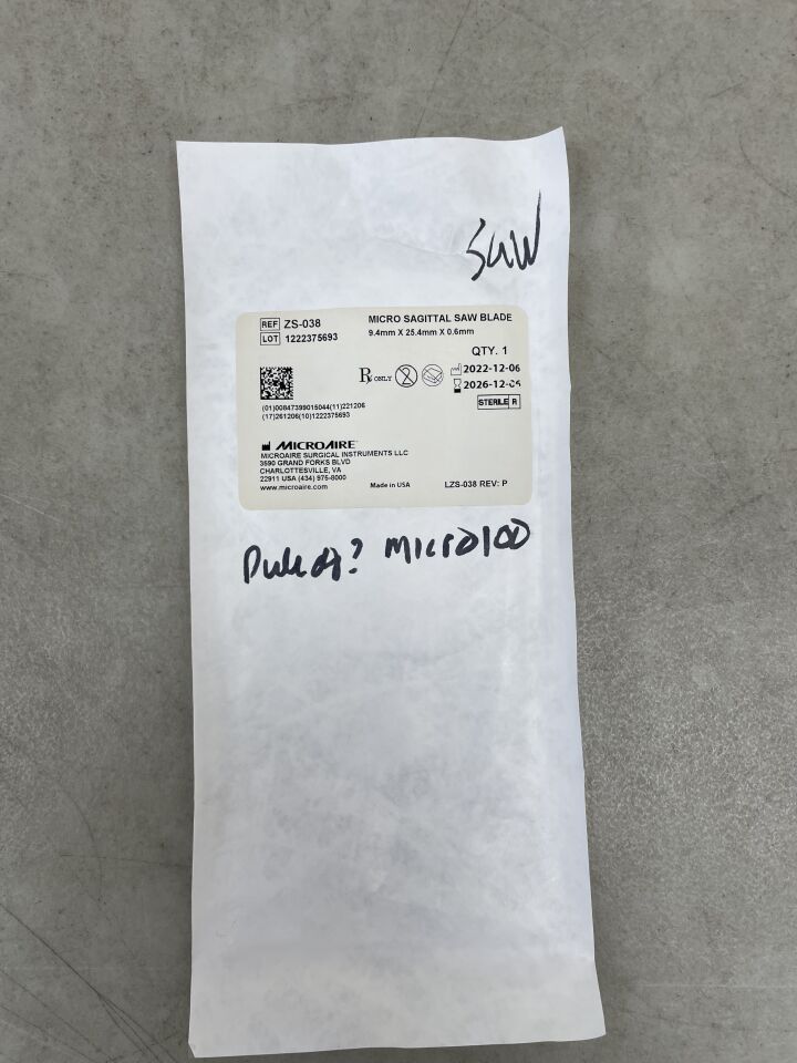 ZS-038  -  MICRO-AIRE  -  Micro Sagittal Saw Blade 9.4mm x 25.5mm x .4mm , ( EA )  -  ( Expiry Date : 2026-12-06 )