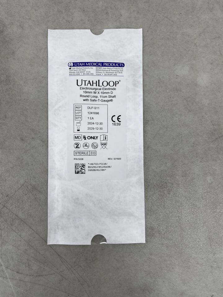 DLP-S11 - UTAH MEDICAL - Electrodo electroquirúrgico UtahLoop, asa redonda con Safe-T-Gauge, vástago de 11 cm, 10 mm x 10 mm, (unidad) - (Fecha de caducidad: 30/12/2029)
