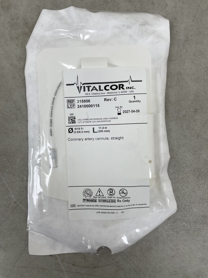315806  -  VITALCOR  -  3.0mm Coronary Artery Perfusion Cannula with 6mm Self-Inflating Balloon, Straigh , ( EA )  -  ( Expiry Date : 2027-04-09 )