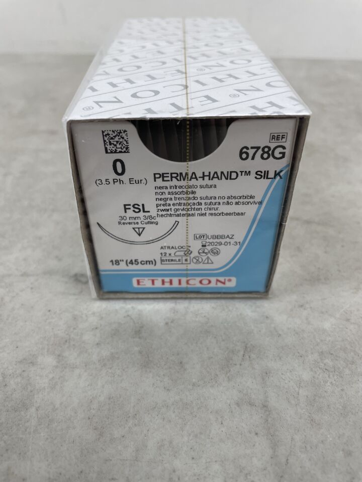678G - ETHICON - Perma-Hand 不可吸收編織絲線，0 號，18 英吋長，FSL 針，（盒/12）-（有效期至：2029-01-31）