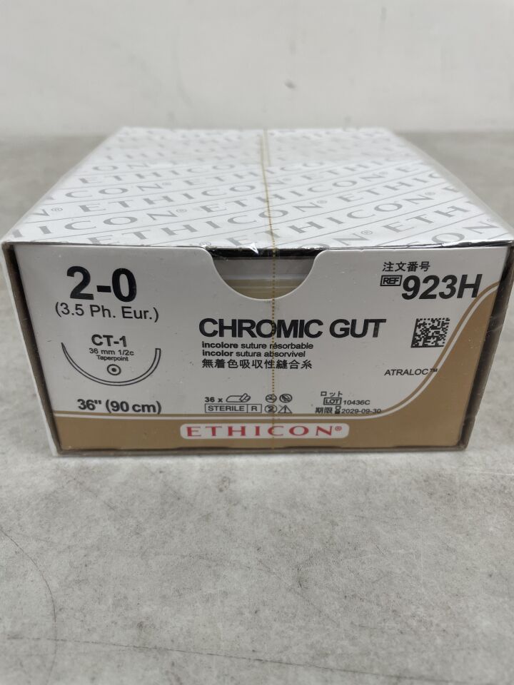 923H - ETHICON - 腸線鉻制可吸收單絲縫合線，2-0號，36吋長，CT-1針，（BX/36）-（有效期至：2029年9月30日）