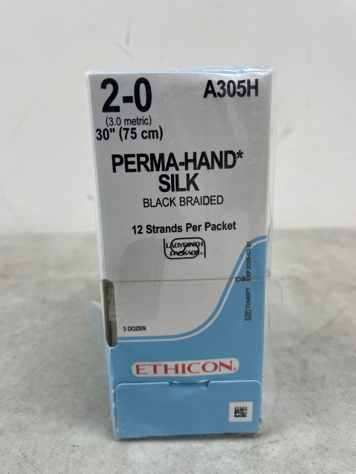 A305H - ETHICON - Perma-Hand 不可吸收編織絲線，2-0 號，30 英吋長，（BX/36）-（有效期至：2028-03-31）