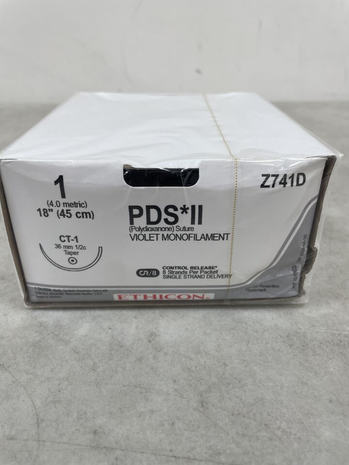Z741D - ETHICON - PDS II 可吸收單絲聚二氧雜環己酮縫合線，1 號，18 英吋長，CT-1 針，（盒/12）-（有效期限：2029-04-30）