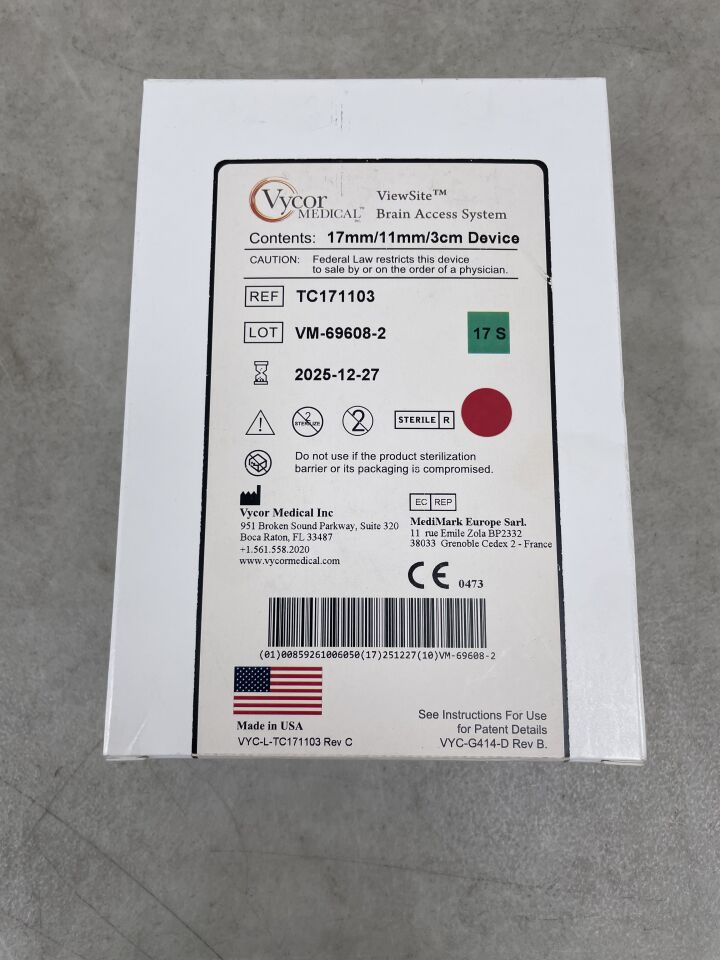 TC171103 - VYCOR MEDICAL - Dispositivo de acceso cerebral ViewSite (VBAS) de 17 mm/11 mm/3 cm (caja/1) - (Fecha de caducidad: 27/12/2025)