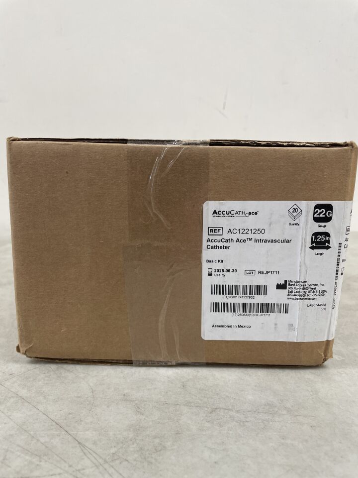AC1221250 - BARD - AccuCath Ace Intravascular Catheter, Basic 22G x 1.25", (BX/20) - ( Expiry Date: 2025-06-30 )