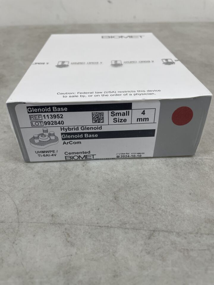 113952 - BIOMET - Glenoid Base, Hybrid, Size - Small, 4mm, (BX/1) - ( Expiry Date: 2024-10-10 )
