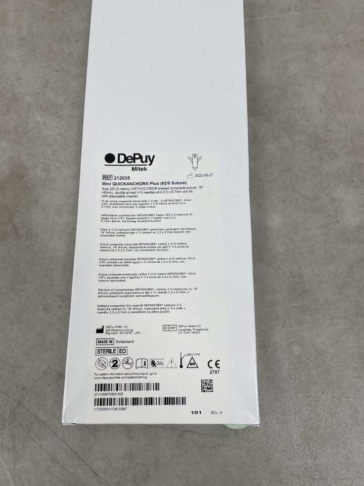 212035 - DEPUY - Mini QuickAnchor Plus Ti/Nitinol Suture Anchor with Orthocord Ti/Nitinol Suture, (BX/1) - ( Expiry Date: 2025-05-31 )