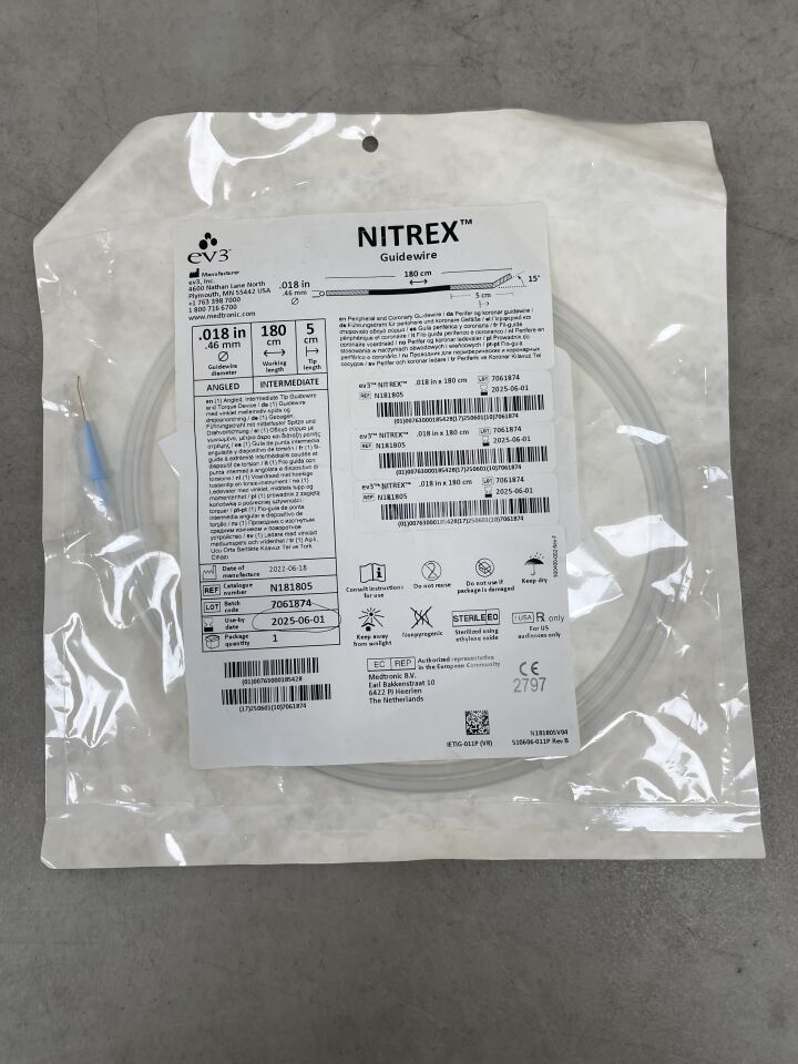 N181805 - EV3 - Nitrex Vascular Guidewire, 0.018 in. dia. x 180 cm Length, (EA) - ( Expiry Date: 2025-06-01 )
