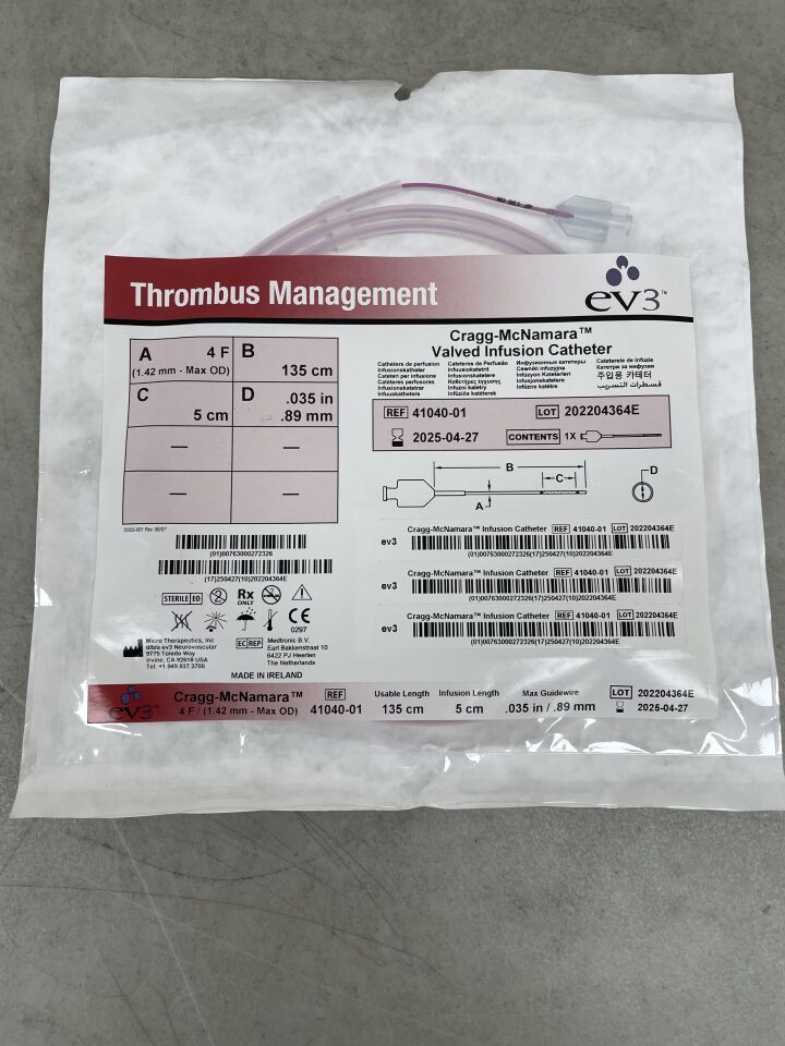 41040-01 - EV3 - Cragg-McNamara Valved Infusion Catheter, 4F x 135cm x 5cm x .035", (EA) - ( Expiry Date: 2025-04-27 )