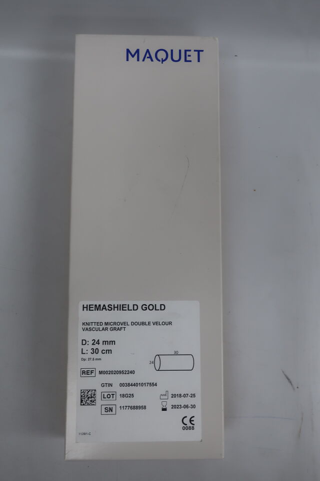 M002020952240 - MAQUET - Hemashield Gold  Knitted Microvel Double Velour Vascular Graft  D: 24mm L: 30cm, (BX/1) - ( Expiry Date: 2025-06-30 )
