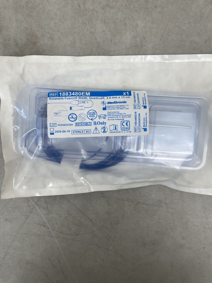 1883480EM - MEDTRONIC - Rotatable Fusion Blade, Quadcut, 3.4mm dia. x 13cm Length,  with Automated EM Tracking, (EA) - ( Expiry Date: 2024-04-19 )