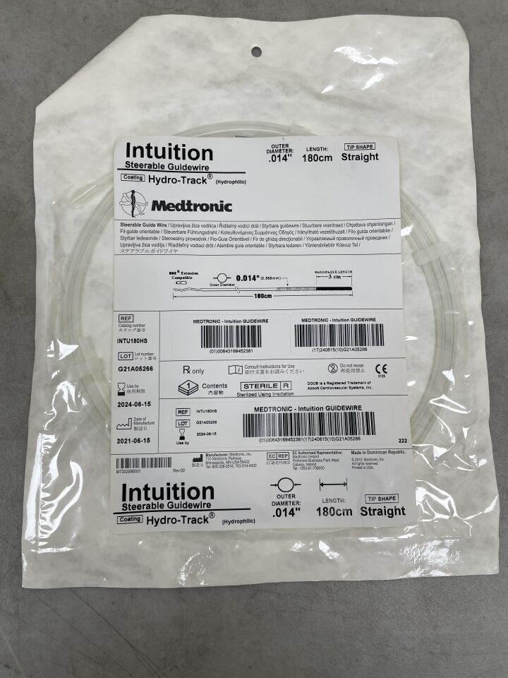 INTU180HS - MEDTRONIC - Intuition Steerable Guidewire, Hydro-Track 0.014" x 180cm, Straight, (EA) - ( Expiry Date: 2024-06-15 )