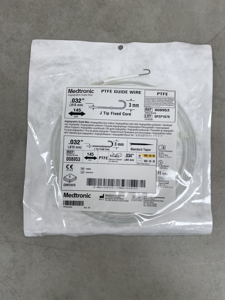 8953 - MEDTRONIC - Angiographic PTFE Guide Wire, Fixed Core 0.032" x 145cm, J-Tip Fixed Core, (EA) - ( Expiry Date: 2025-05-28 )