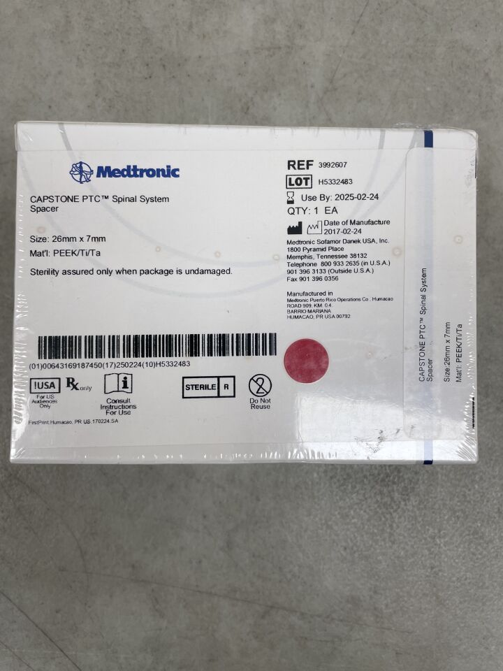 3992607 - MEDTRONIC - CAPSTONE PTC Spinal System Spacer, 26 x 7mm, (BX/1) - ( Expiry Date: 2025-02-24 )