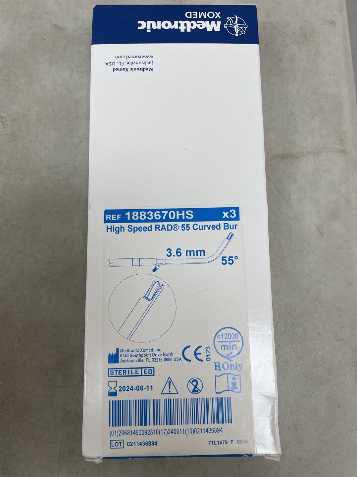 1883670HS - MEDTRONIC - HIGH SPEED RAD 55 CURVED BURR, 3.6mm, () - ( Expiry Date: 2024-06-11 )