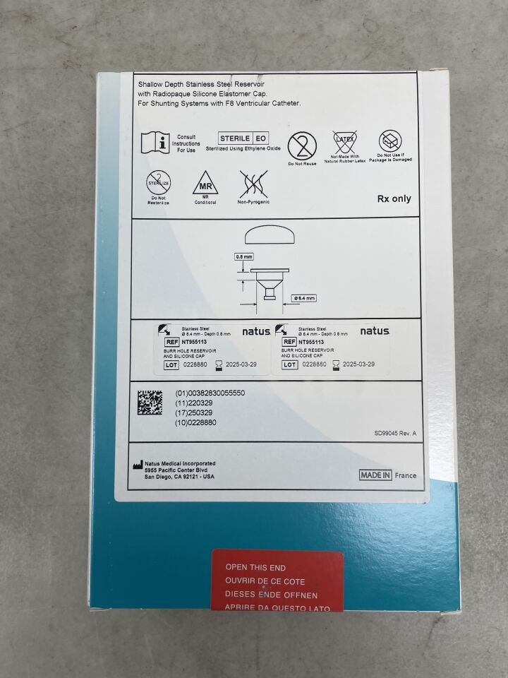 NT955113 - NATUS - BURR HOLE RESERVOIR AND SILICONE CAP, 6.4mm, (BX/1) - ( Expiry Date: 2025-03-29 )