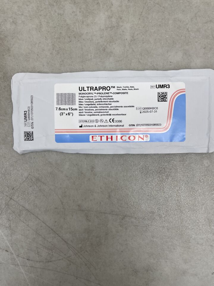 UMR3 - ETHICON - Ultrapro Flat Hernia Mesh, 7.6 x 15 cm, Rectangle, (EA) - ( Expiry Date: 2025-07-31 )