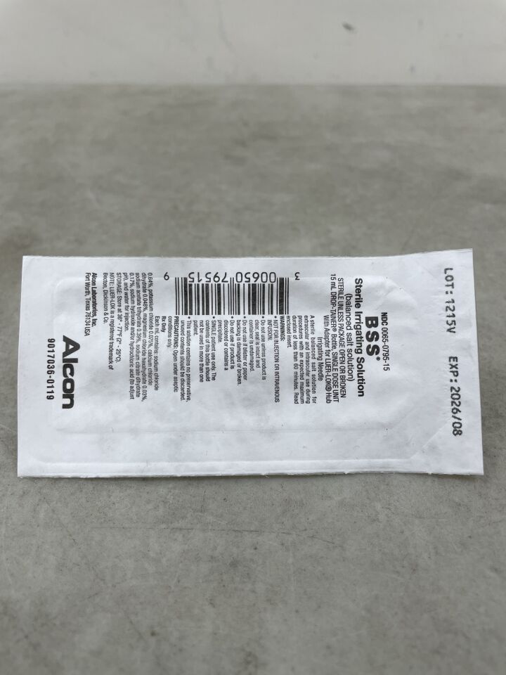 0065-0795-15 - ALCON - BSS Solución de irrigación estéril 15 ml, ( EA ) - ( Fecha de caducidad : 01/08/2026 )