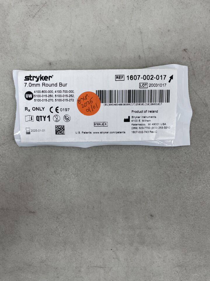 1607-002-017 - STRYKER - Round SS Bur 7.0mm, (EA) - ( Expiry Date: 2024-06-01 )