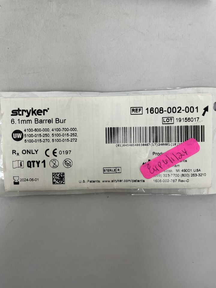 1608-002-001 - STRYKER - Barrel Bur: 6.1mm, (EA) - ( Expiry Date: 2024-06-01 )