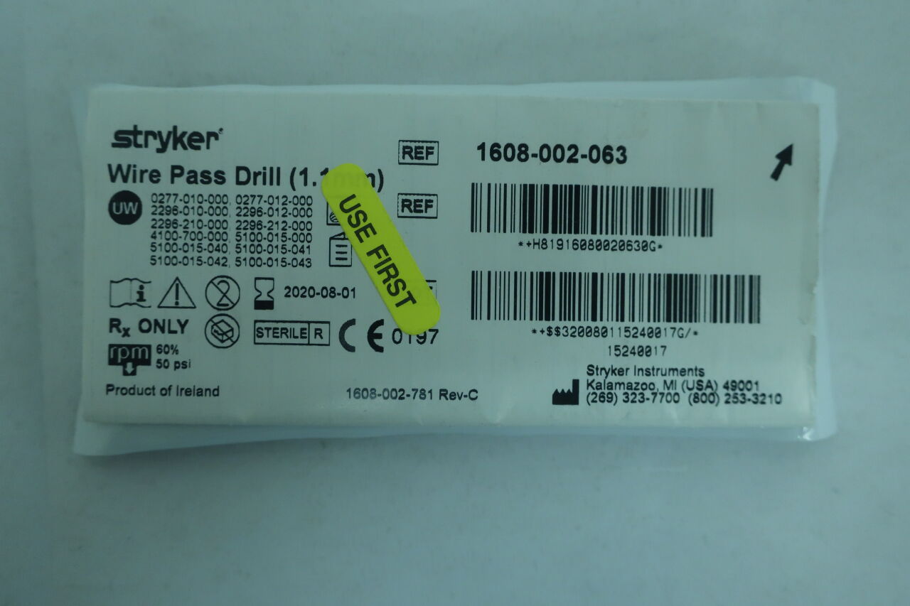 1608-002-063 - STRYKER - Stainless Steel Wire Pass Drill Micro Burr, 1 dia. x 10 mm, (EA) - ( Expiry Date: 2024-07-01 )