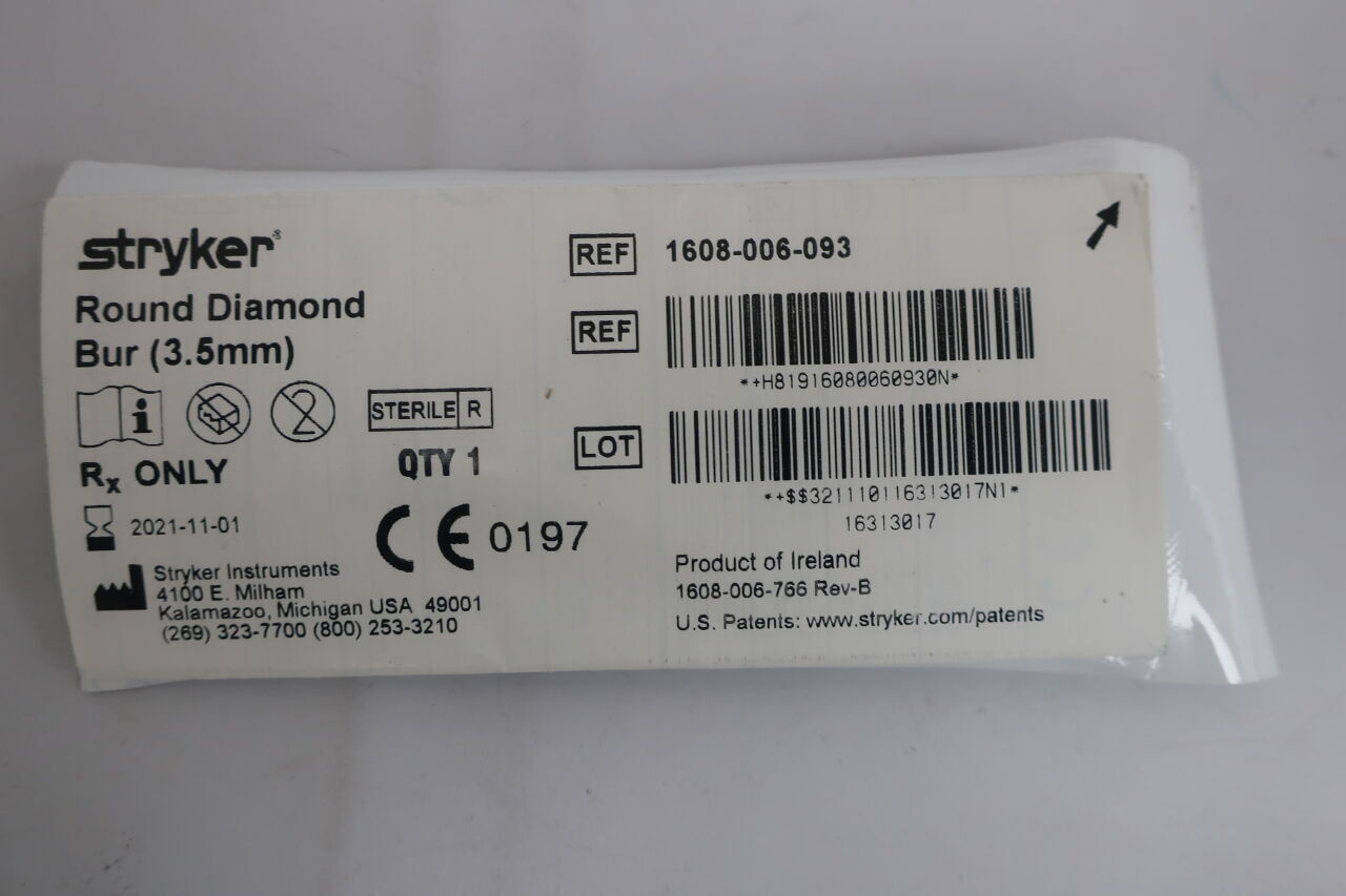 1608-006-093 - STRYKER - Round Diamond bur, 3.5mm, (EA) - ( Expiry Date: 2024-07-01 )