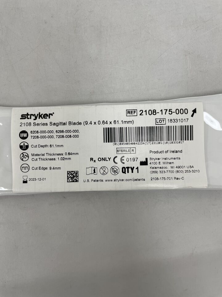 2108-175-000 - STRYKER - sagittal blade: narrow, short, thin, (EA) - ( Expiry Date: 2023-12-01 )