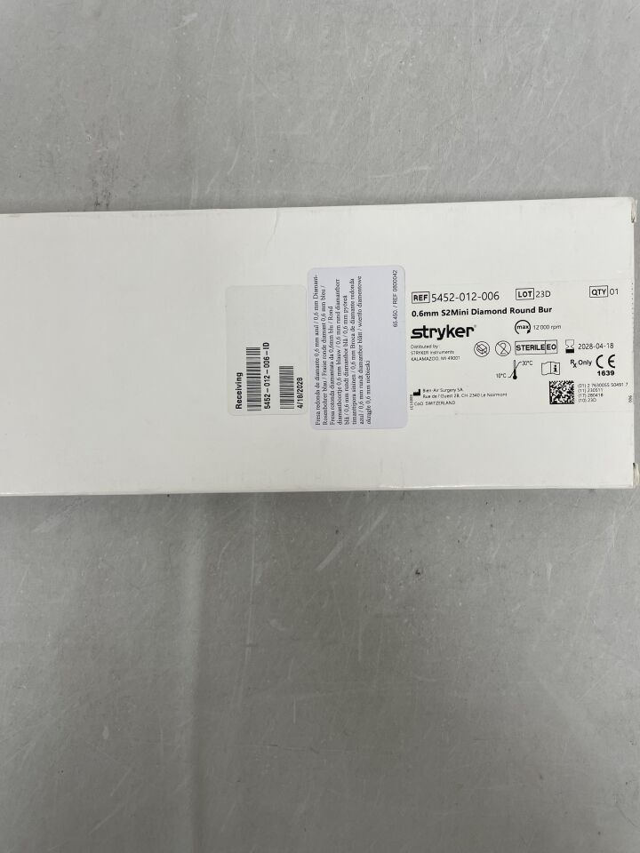 5452-012-006  -  STRYKER  -  Cutting burr, 0.6mm dia., S2 mini diamond round burr , ( BX/1 )  -  ( Expiry Date : 2028-04-18 )
