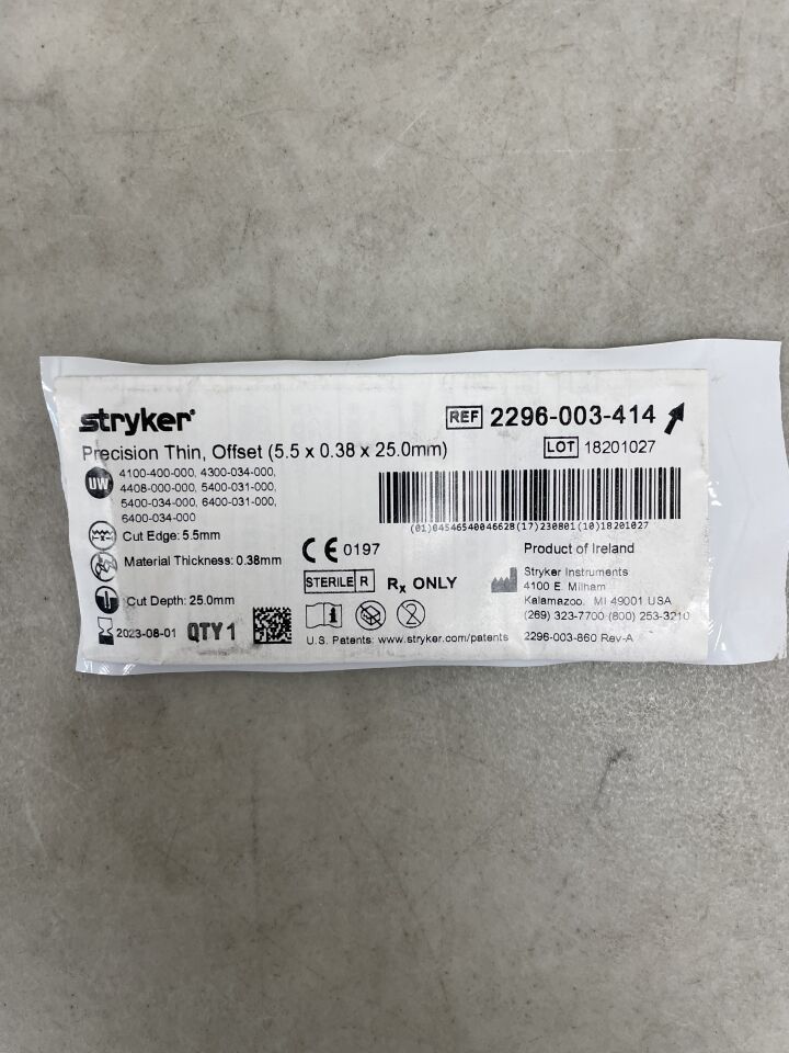 2296-003-414 - STRYKER - Precision Thin Long Narrow Blade, 25 L x 5.5 mm W, (EA) - ( Expiry Date: 2023-08-01 )