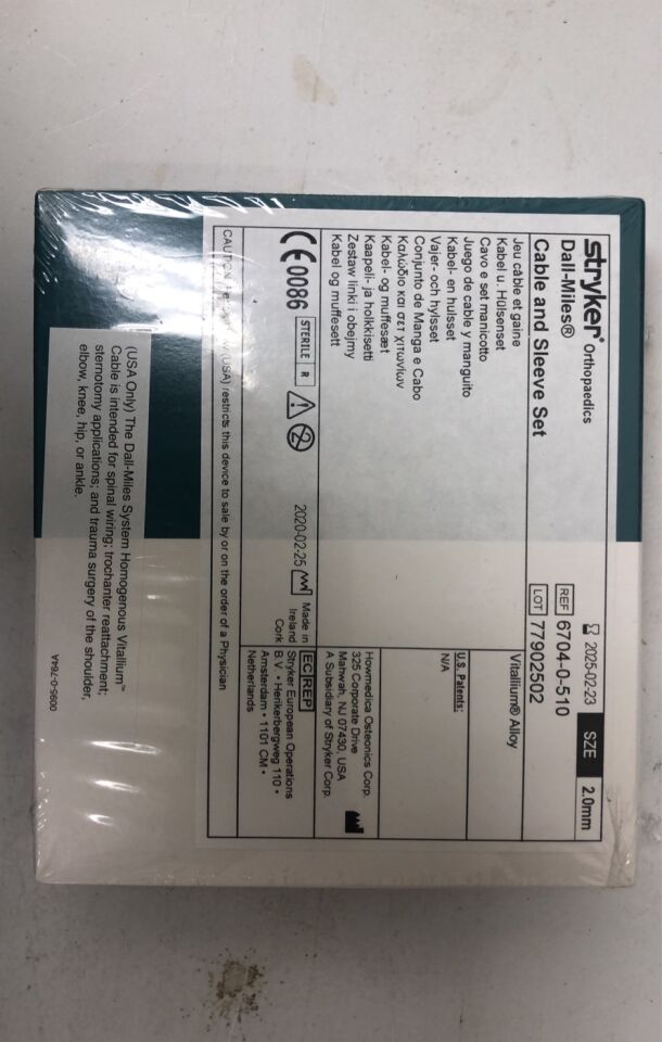 6704-0-510 - STRYKER - Vitallium Cable/Sleeve Set, 2 mm Size, (BX/1) - ( Expiry Date: 2025-03-02 )