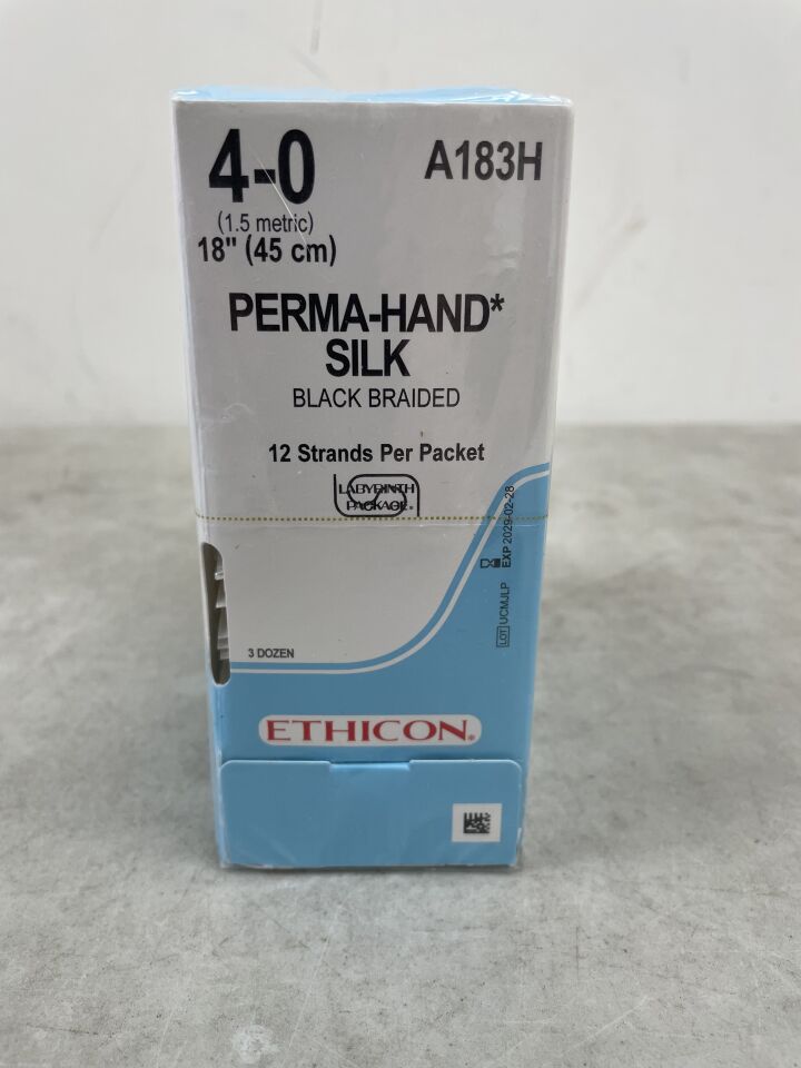 A183H - ETHICON - Perma-Hand 不可吸收編織絲線，4-0 號，18 吋長，（盒/36）-（有效期至：2029-02-28）