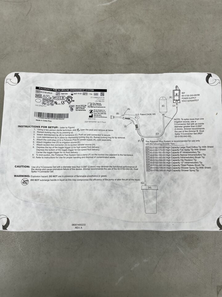 00-5150-476-01  -  ZIMMER  -  PulsaVac Plus AC Fan Spray Kit , ( EA )  -  ( Expiry Date : 2027-10-22 )