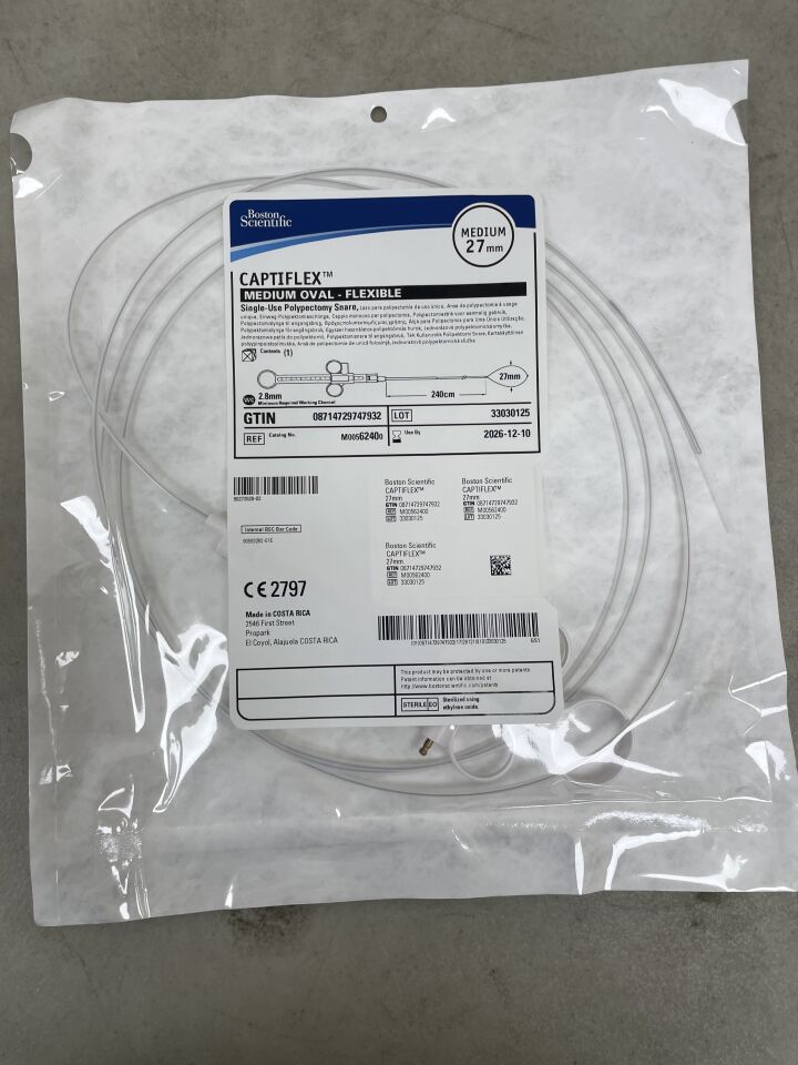 6240 - BOSTON SCIENTIFIC - Lazo de polipectomía Captiflex de un solo uso - Ovalado mediano/flexible - 27 mm x 240 cm (unidad) - (Fecha de caducidad: 10/12/2026)