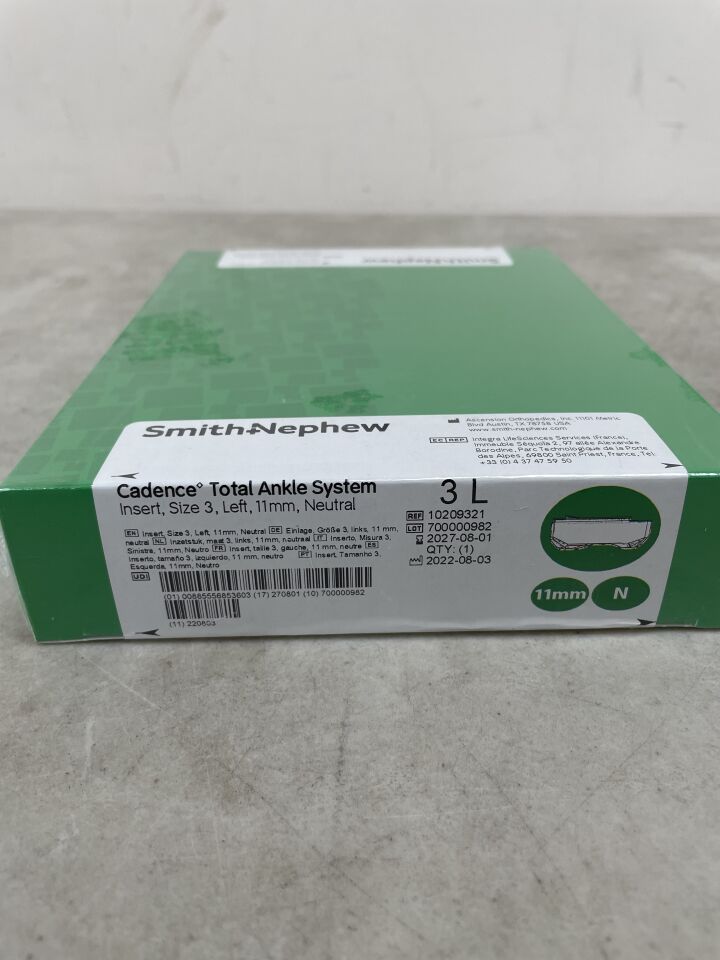 10209321 - SMITH &amp; NEPHEW - Cadence 全踝關節系統襯墊。 3 號。左腳。 11 毫米。中性，（盒/1）-（有效期限至：2027-08-01）