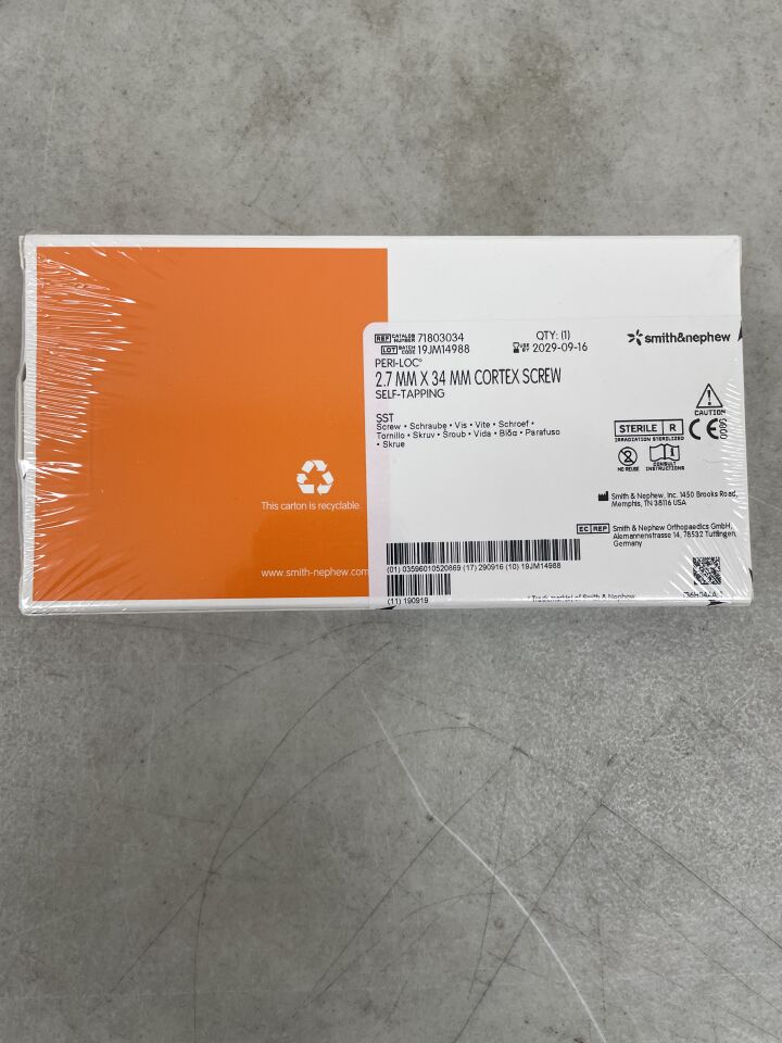 71803034 - SMITH &amp; NEPHEW - TORNILLO AUTOROSCANTE DE CORTEX Peri-Loc de 2,7 mm, 34 mm (caja/1) - (Fecha de caducidad: 16/09/2029)