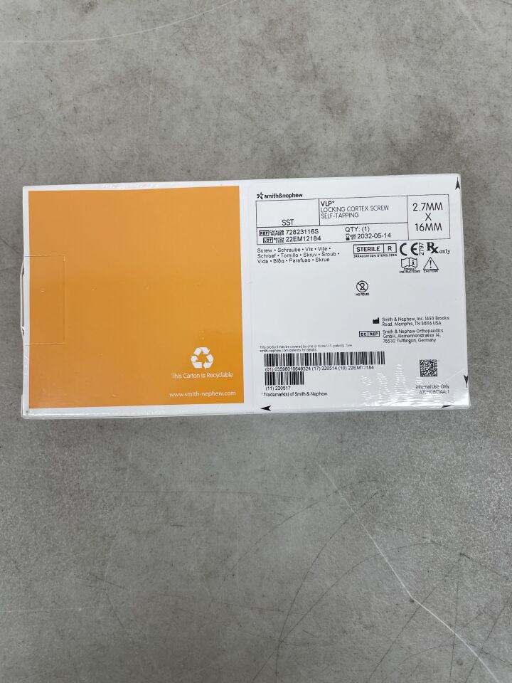 72823116S - SMITH &amp; NEPHEW - Tornillo de cortical autorroscante de bloqueo de 2,7 mm con base VLP, 16 mm (Caja/1) - (Fecha de caducidad: 14/05/2032)