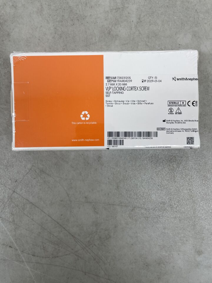 72823120S - SMITH &amp; NEPHEW - Tornillo de cortical autorroscante de bloqueo de 2,7 mm con base VLP, 20 mm (BX/1) - (Fecha de caducidad: 04/01/2029)