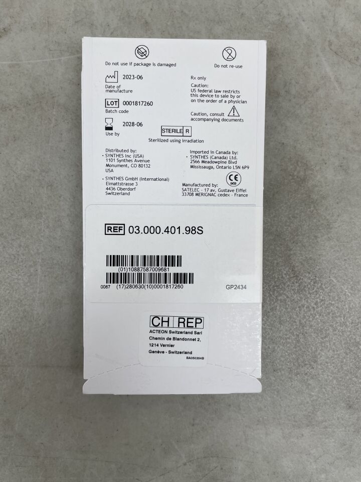 03.000.401.98S - SYNTHES - Sterile Saw, 20.9 x 14.1 x 4 x 0.6 mm, (EA) - ( Expiry Date: 2028-06-01 )