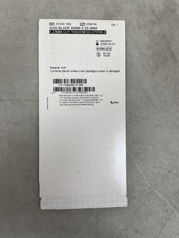 05.003.136S  -  SYNTHES  -  Sterile Aggressive Saw Blade, 90 L x 25 mm W , ( BX/1 )  -  ( Expiry Date : 2026-03-31 )