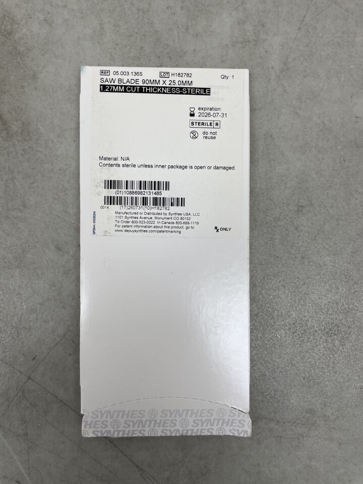05.003.136S - SYNTHES - Sterile Aggressive Saw Blade, 90 L x 25 mm W, (BX/1) - ( Expiry Date: 2026-07-31 )