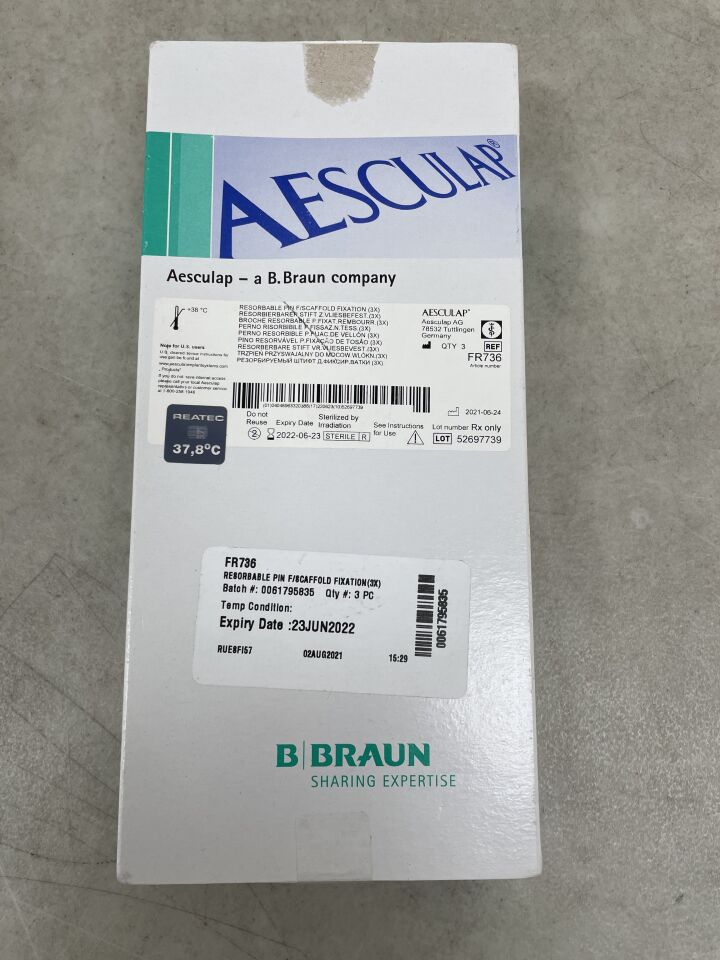 FR736 - AESCULAP - Resorbable Pins for Fleece Fixation, (BX/3) - ( Expiry Date: 2022-06-23 )