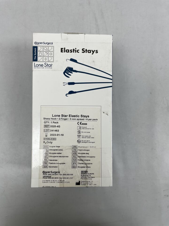 3325-4G - COOPER SURGICAL - Lone Star Elastic Stays, Sharp Hook, 2-Finger, 5mm Spread, (BX/1) - ( Expiry Date: 2025-08-04 )