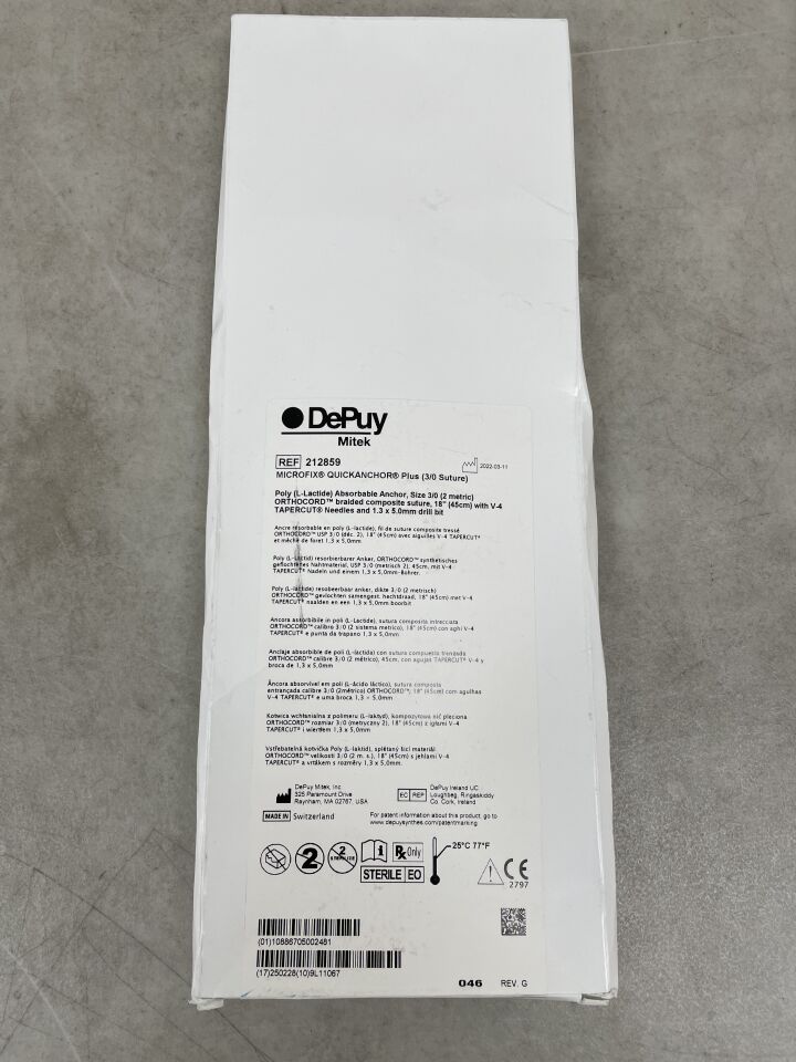 212859 - DEPUY - Microfix QuickAnchor Plus PLA Suture Anchor with Orthocord Suture and V-4 Needle, (BX/1) - ( Expiry Date: 2025-02-28 )