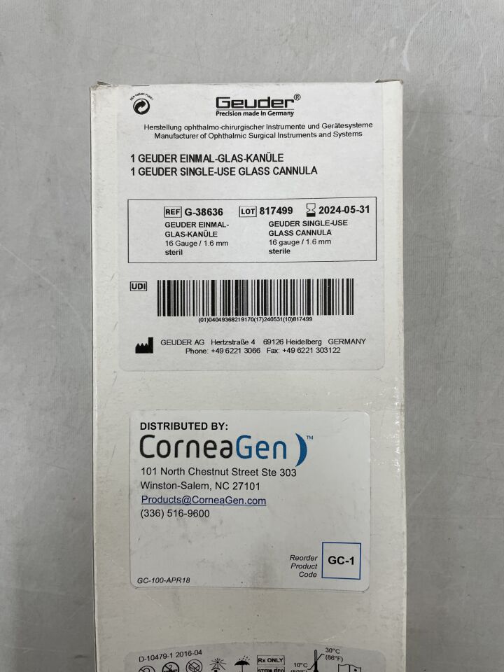 G-38636 - GEUDER - Single Use Glass Cannula, 16 G x 1.6mm, (BX/1) - ( Expiry Date: 2025-01-31 )