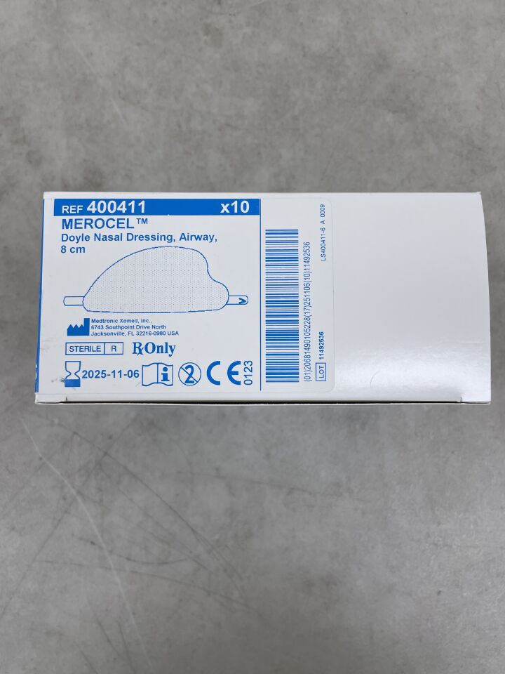 400411 - MEDTRONIC - MEROCEL Doyle Nasal Dressing, Airway, w/o String 1.5cm x 3cm x 8cm, (BX/10) - ( Expiry Date: 2025-11-06 )