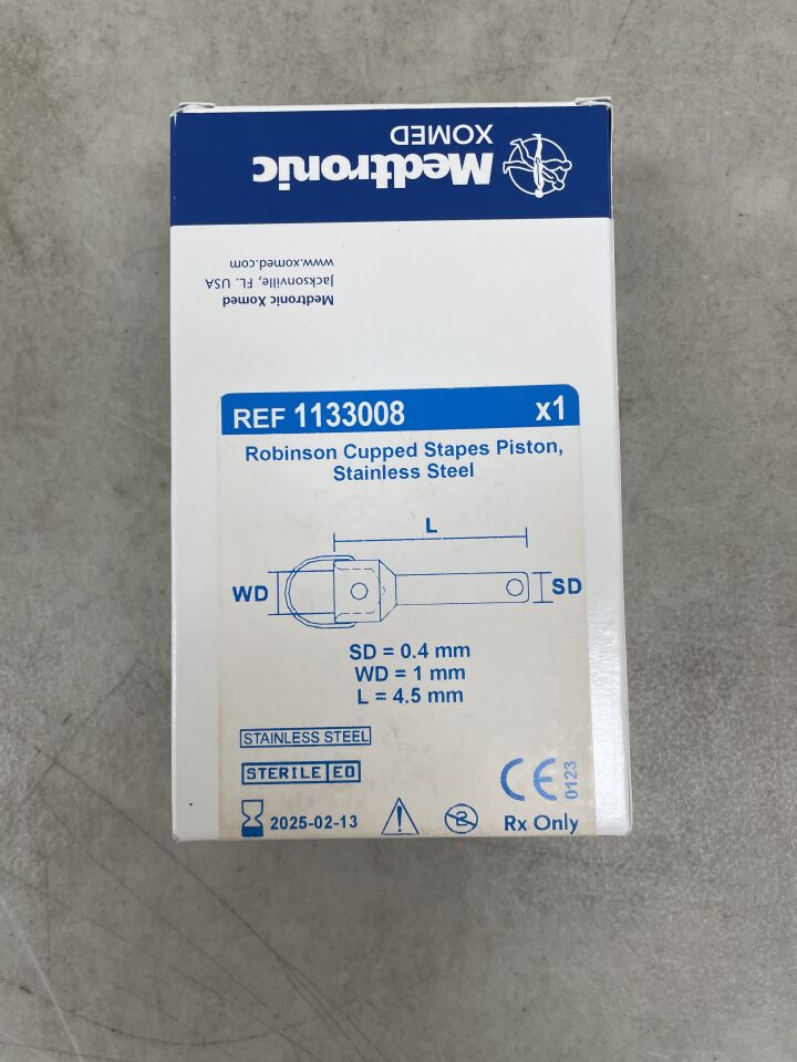 1133008 - MEDTRONIC - Robinson Cupped Stapes Piston, Stainless Steel: 0.4mm / 1.0mm / 4.5mm, (BX/1) - ( Expiry Date: 2025-02-13 )