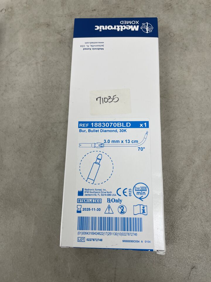 1883070BLD - MEDTRONIC - 30k bullet diamond bur, 3.0mm x 13cm, 70°, (BX/1) - ( Expiry Date: 2025-11-30 )