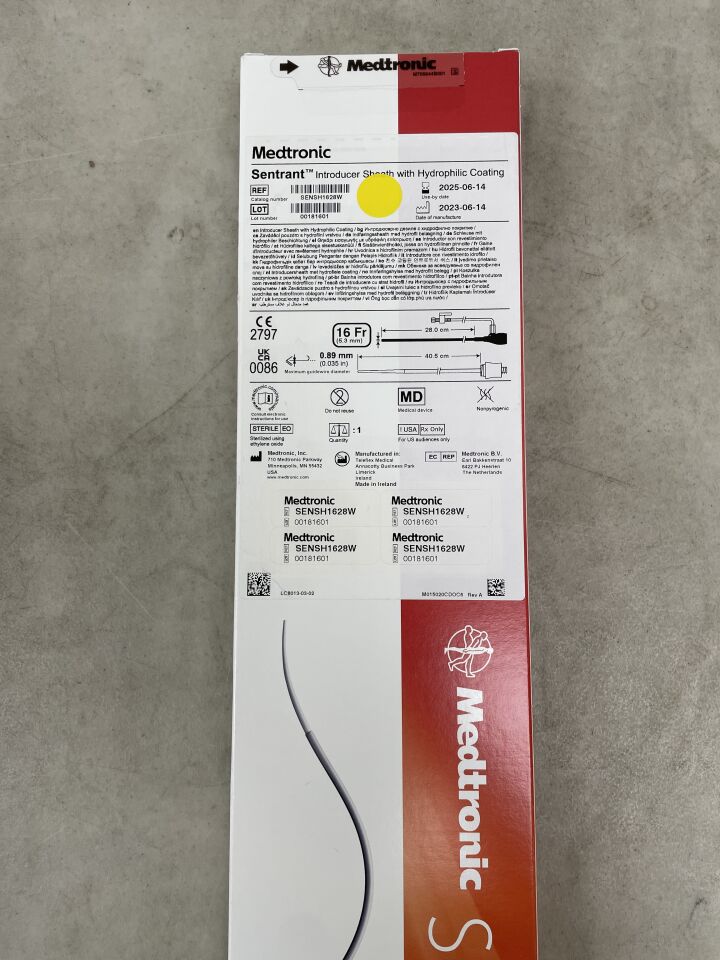 SENSH1628W - MEDTRONIC - Sentrant Introducer Sheath with Hydrophilic Coating - 16Fr x 28cm, (BX/1) - ( Expiry Date: 2025-06-14 )