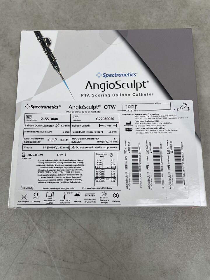 2155-3040 - SPECTRANETICS - AngioSculpt PTA Scoring Balloon Catheter: 3.0mm x 40mm x 155cm, OTW, (BX/1) - ( Expiry Date: 2025-03-29 )